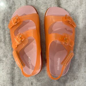 New Mini Melissa Girl's Wide II Double Buckle Sandal Orange/Pink Size 12